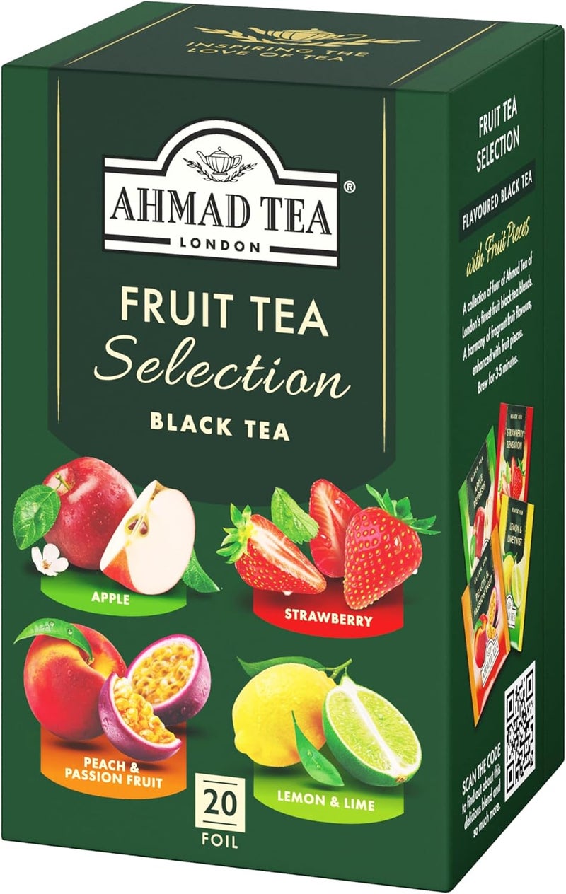 Ahmad Tea Fruit Tea Selection - 20 Foil Tea Bags of Black Tea with Apple, Strawberry, Peach & Passion Fruit, Lemon & Lime Flavors - Image 4